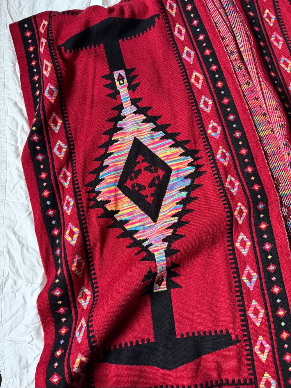 Red Aztec Patterned Open Front Cardigan - Picture 3 of 8